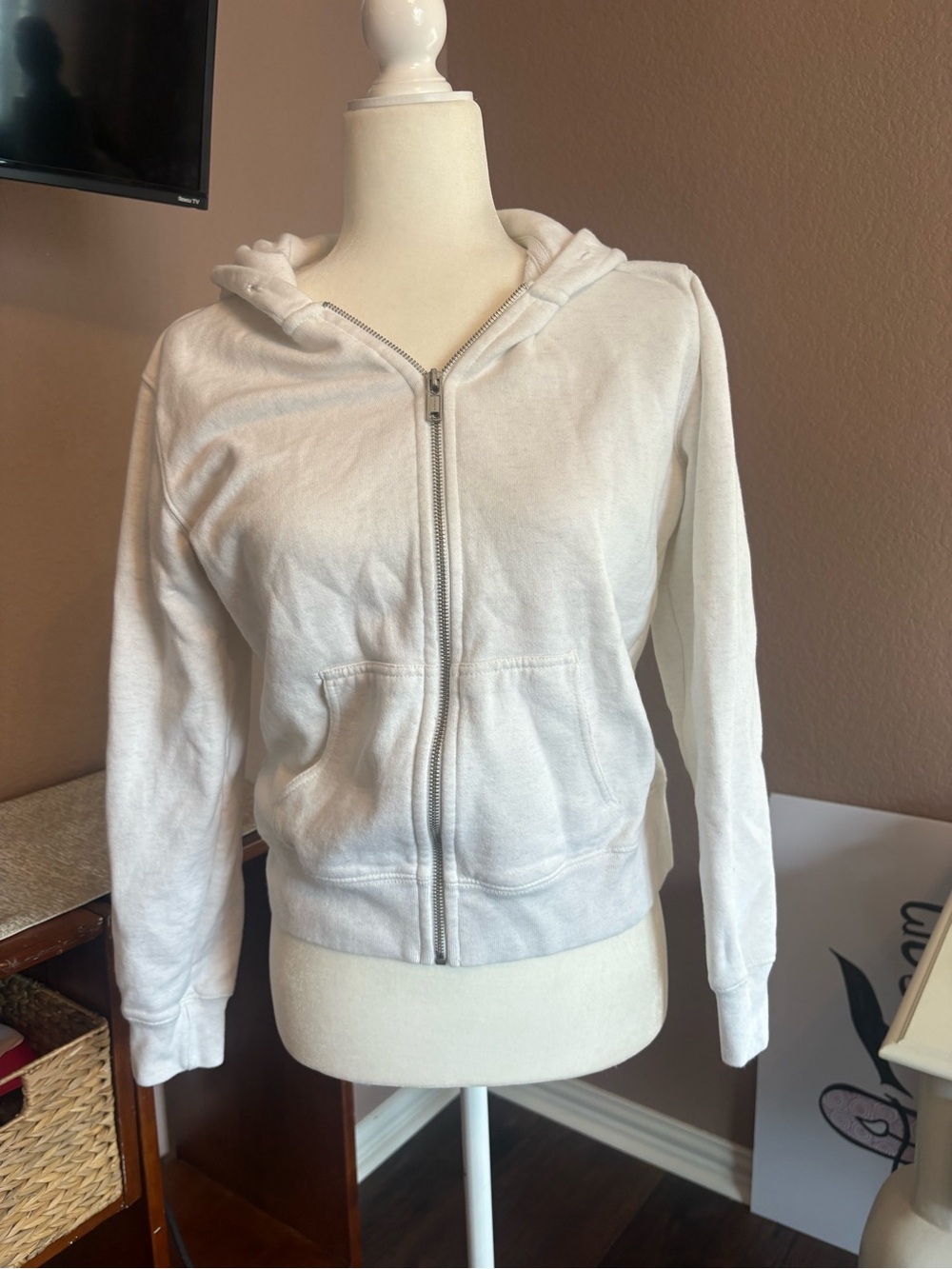 Brandy Melville Cream Zip Hoodie